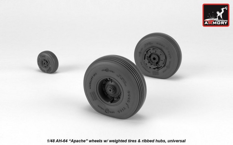 AH-64 Apache wheels w/ weighted tires, ribbed hubs 1/48 