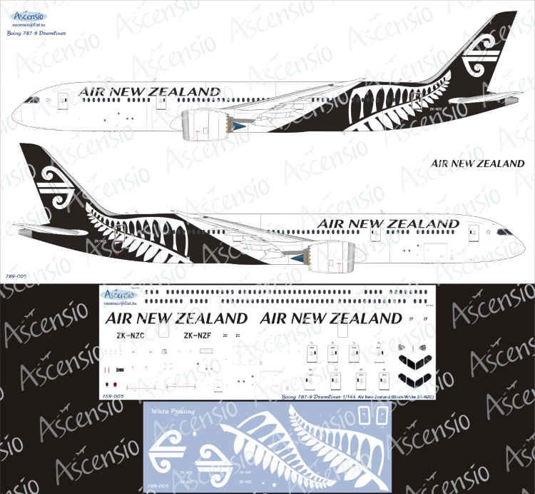 Boing 787-9 Air New Zealand (Black-White) 