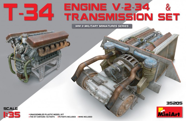 T-34 Engine V-2-34 & transmission set. Plastic model kit