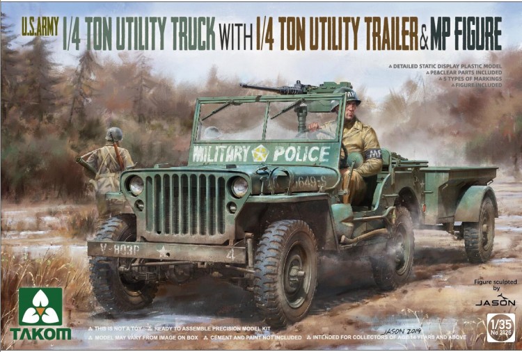 U.S. Army 1/4 ton utility truck with 1/4 ton utility trailer & MP figure plastic model kit