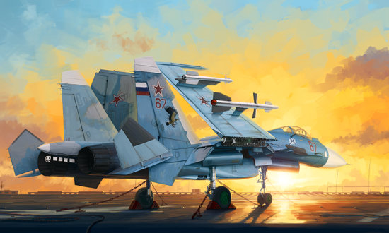 Российский палубный истребитель СУ-33 (Flanker D) сборная модель со взлётной палубой