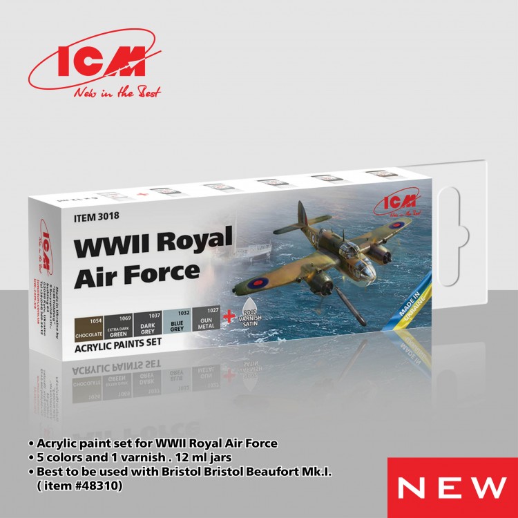 ICM3018 Acrylic paint set for WWII Royal Air Force