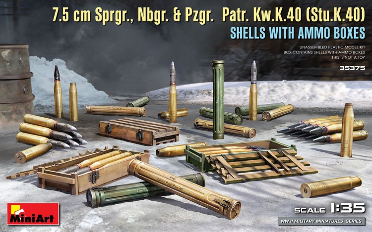 Снаряды для пушки 7,5 cm Pzgr. Patr. Kw.K.40 (Stu.K.40) с ящиками
