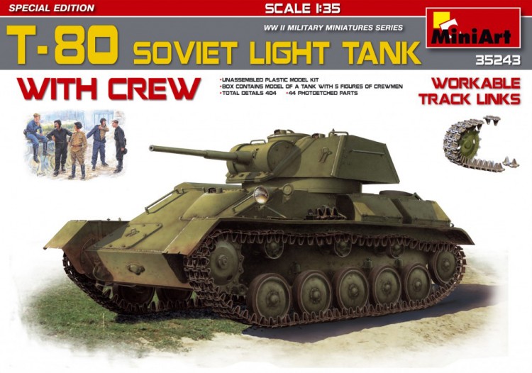 T-80 Soviet light tank w/crew. Special edition Plastic model kit