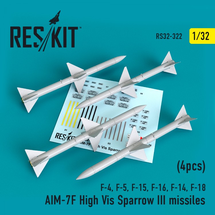AIM-7F High Vis Sparrow III missiles (4pcs) (F-4, F-5, F-15, F-16, F-14, F-18)