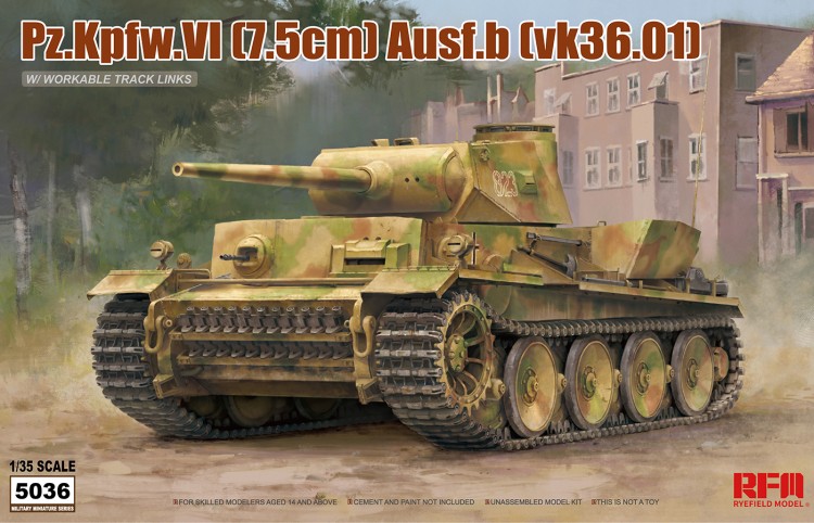 German tank PZ.KPFW.VI AUSF.B (VK36.01) W/ WORKABLE TRACK LINKS plastic model kit