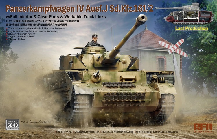 German tank Panzerkampfwagen IV Ausf.J Sd.Kfz.161/2 (w/full interior&clear parts&workle track l) plastic model kit