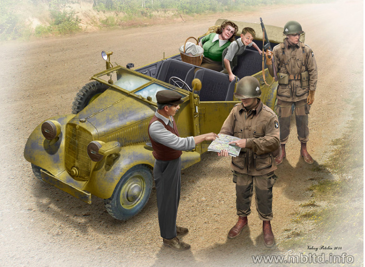 "Hitching a ride" Американські десантники та цивільні, 1945 р. набір збірних фігур