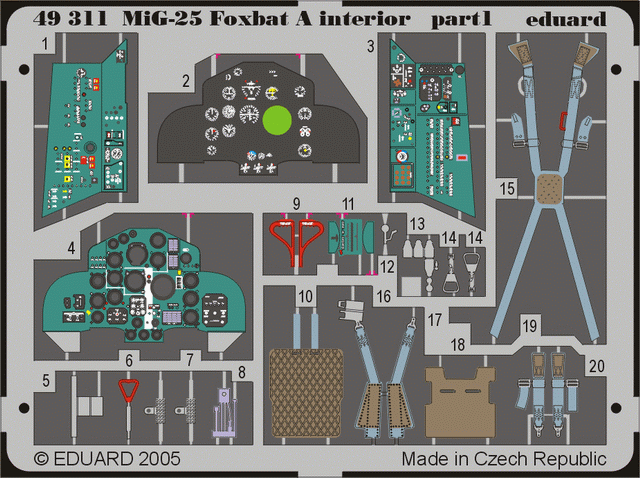 МиГ-25 интерьер. Цветное фототравление 1/48